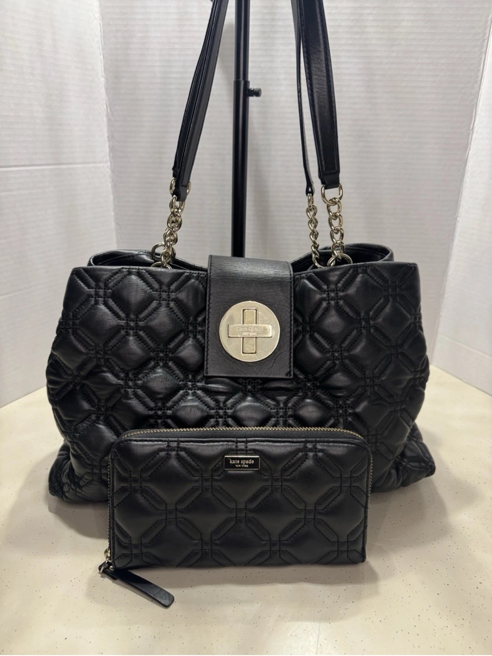 kate spade Black Quilted Leather Shoulder Bag with Matching Wallet